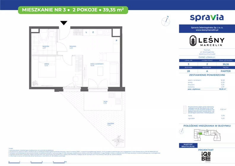 2 pokoje, mieszkanie 39,35 m², parter, oferta nr 28/3, Leśny Marcelin, Poznań, Grunwald, Junikowo, ul. Jeleniogórska
