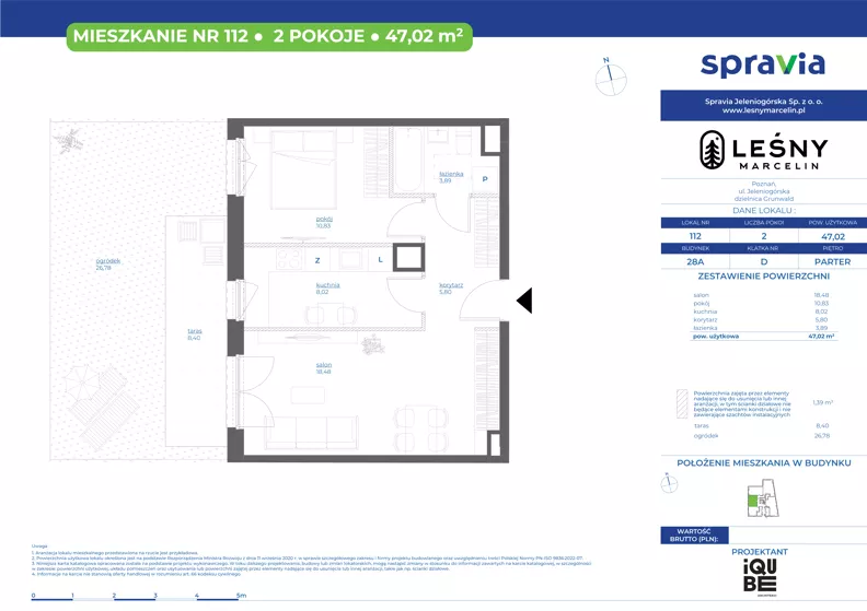 2 pokoje, mieszkanie 47,02 m², parter, oferta nr 28A/112, Leśny Marcelin, Poznań, Grunwald, Junikowo, ul. Jeleniogórska