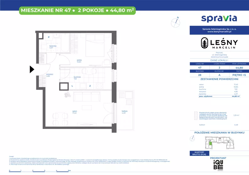 2 pokoje, mieszkanie 44,80 m², piętro 5, oferta nr 28/47, Leśny Marcelin, Poznań, Grunwald, Junikowo, ul. Jeleniogórska