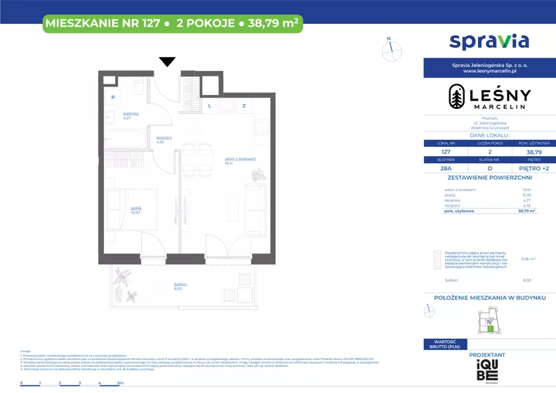 2 pokoje, mieszkanie 38,79 m², piętro 2, oferta nr 28A/127, Leśny Marcelin, Poznań, Grunwald, Junikowo, ul. Jeleniogórska