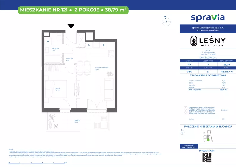 2 pokoje, mieszkanie 38,79 m², piętro 1, oferta nr 28A/121, Leśny Marcelin, Poznań, Grunwald, Junikowo, ul. Jeleniogórska