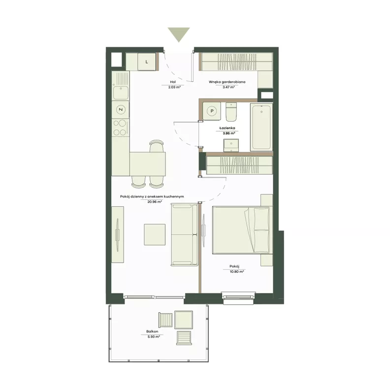 2 pokoje, mieszkanie 41,12 m², piętro 1, oferta nr B10/77, Apartamenty Onlylife, Warszawa, Wilanów, Powsin, ul. Łukasza Drewny/Potułkały