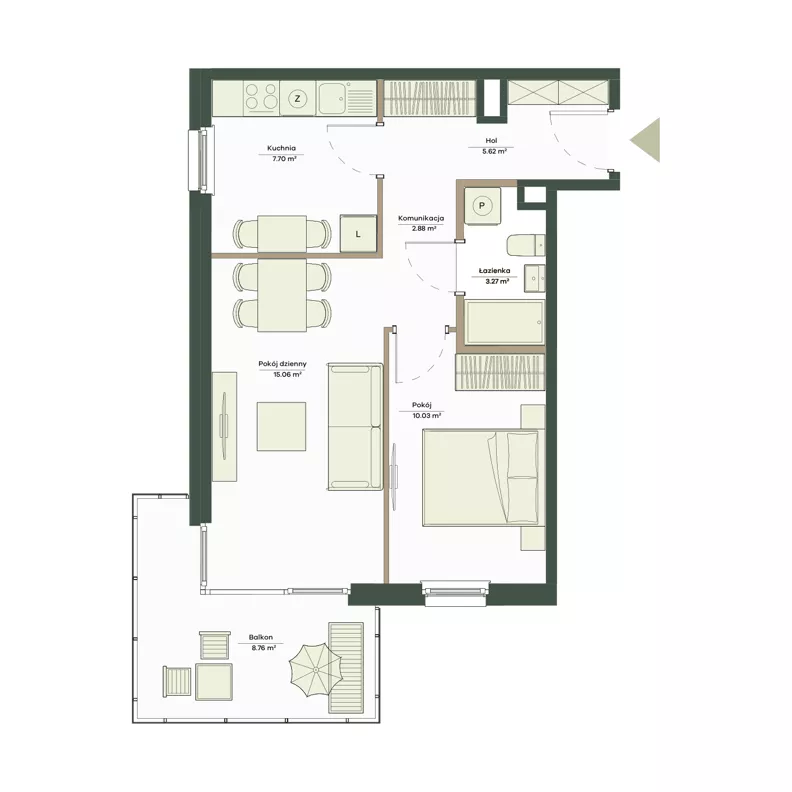 2 pokoje, mieszkanie 44,56 m², piętro 1, oferta nr B7/16, Apartamenty Onlylife, Warszawa, Wilanów, Powsin, ul. Łukasza Drewny/Potułkały