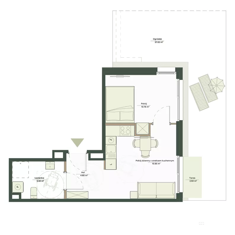 2 pokoje, mieszkanie 36,65 m², parter, oferta nr B9/39, Apartamenty Onlylife, Warszawa, Wilanów, Powsin, ul. Łukasza Drewny/Potułkały