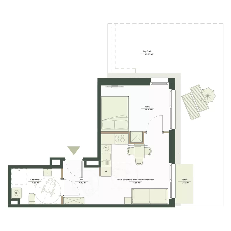 2 pokoje, mieszkanie 36,65 m², parter, oferta nr B7/1, Apartamenty Onlylife, Warszawa, Wilanów, Powsin, ul. Łukasza Drewny/Potułkały