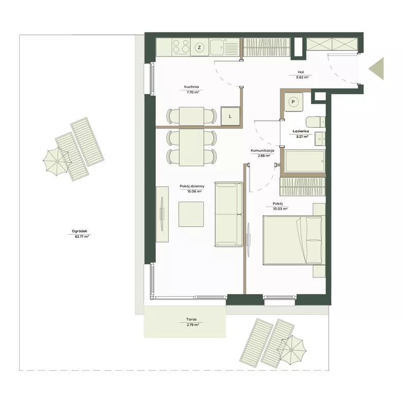 2 pokoje, mieszkanie 44,56 m², parter, oferta nr B9/50, Apartamenty Onlylife, Warszawa, Wilanów, Powsin, ul. Łukasza Drewny/Potułkały
