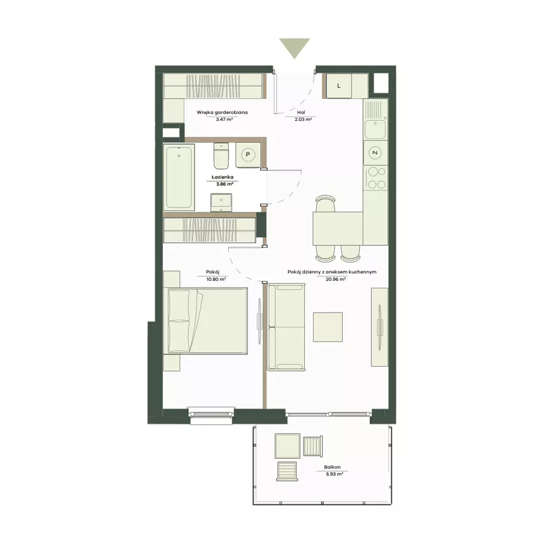 2 pokoje, mieszkanie 41,12 m², piętro 2, oferta nr B10/69, Apartamenty Onlylife, Warszawa, Wilanów, Powsin, ul. Łukasza Drewny/Potułkały