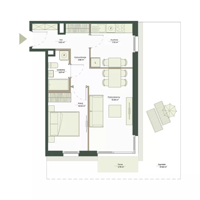 2 pokoje, mieszkanie 44,56 m², parter, oferta nr B7/2, Apartamenty Onlylife, Warszawa, Wilanów, Powsin, ul. Łukasza Drewny/Potułkały