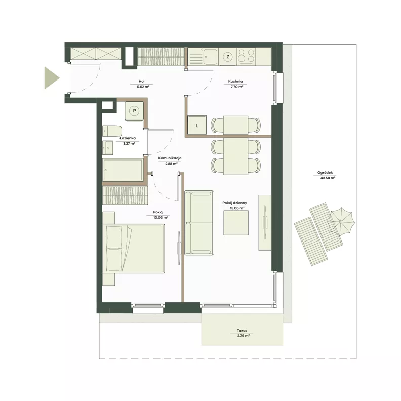 2 pokoje, mieszkanie 44,56 m², parter, oferta nr B9/40, Apartamenty Onlylife, Warszawa, Wilanów, Powsin, ul. Łukasza Drewny/Potułkały