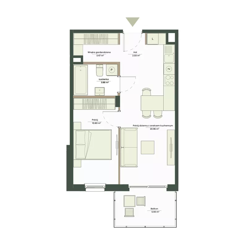2 pokoje, mieszkanie 41,12 m², piętro 1, oferta nr B10/65, Apartamenty Onlylife, Warszawa, Wilanów, Powsin, ul. Łukasze Drewny / Potukały