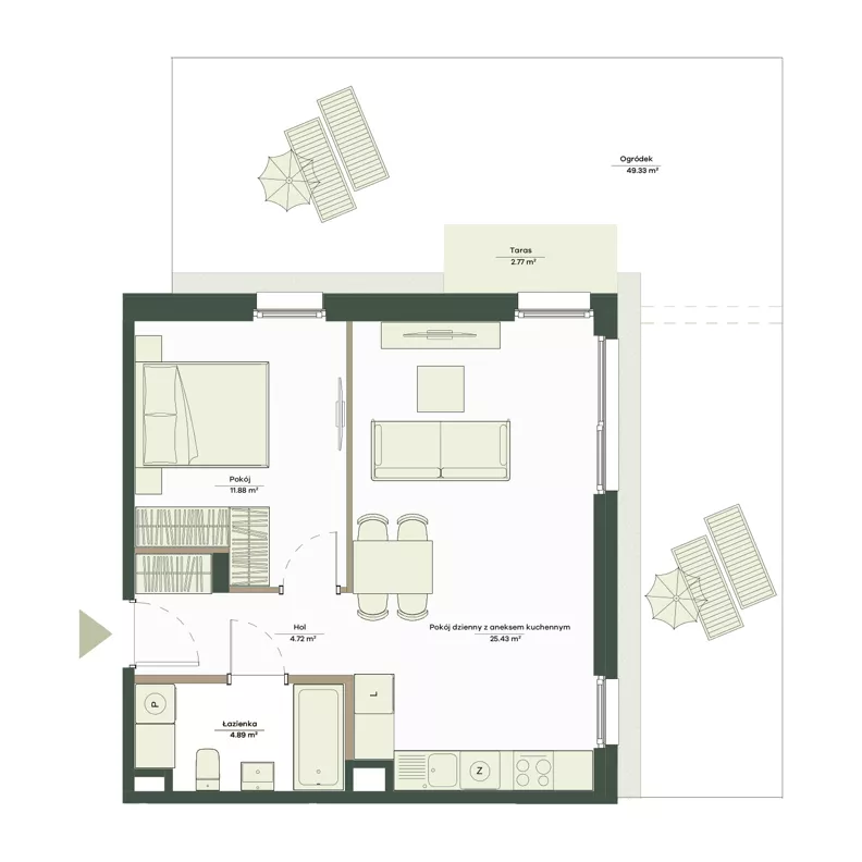 2 pokoje, mieszkanie 46,92 m², parter, oferta nr B10/59, Apartamenty Onlylife, Warszawa, Wilanów, Powsin, ul. Łukasze Drewny / Potukały