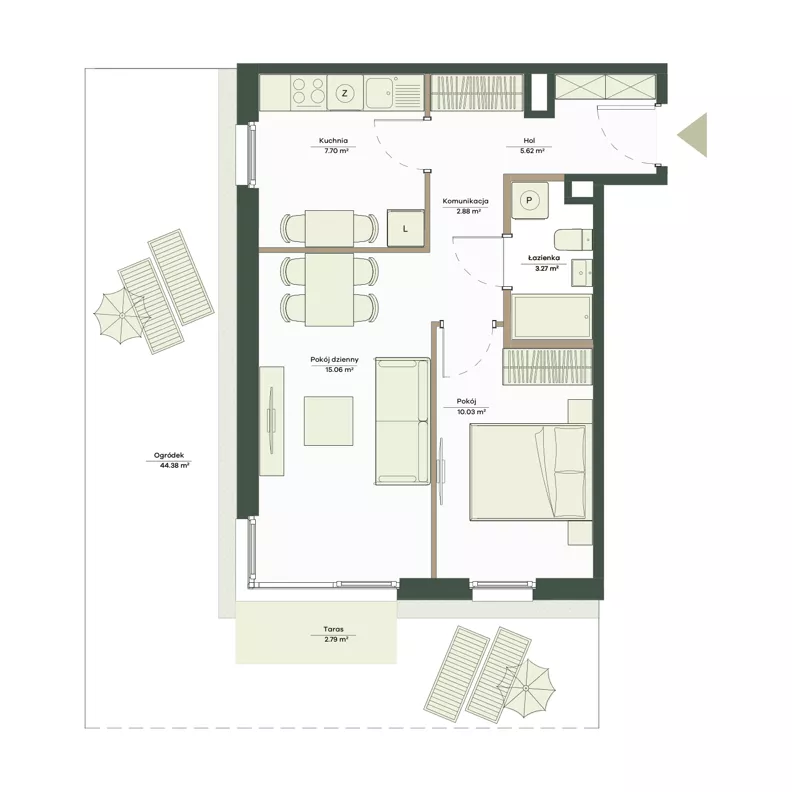 2 pokoje, mieszkanie 44,56 m², parter, oferta nr B7/12, Apartamenty Onlylife, Warszawa, Wilanów, Powsin, ul. Łukasze Drewny / Potukały