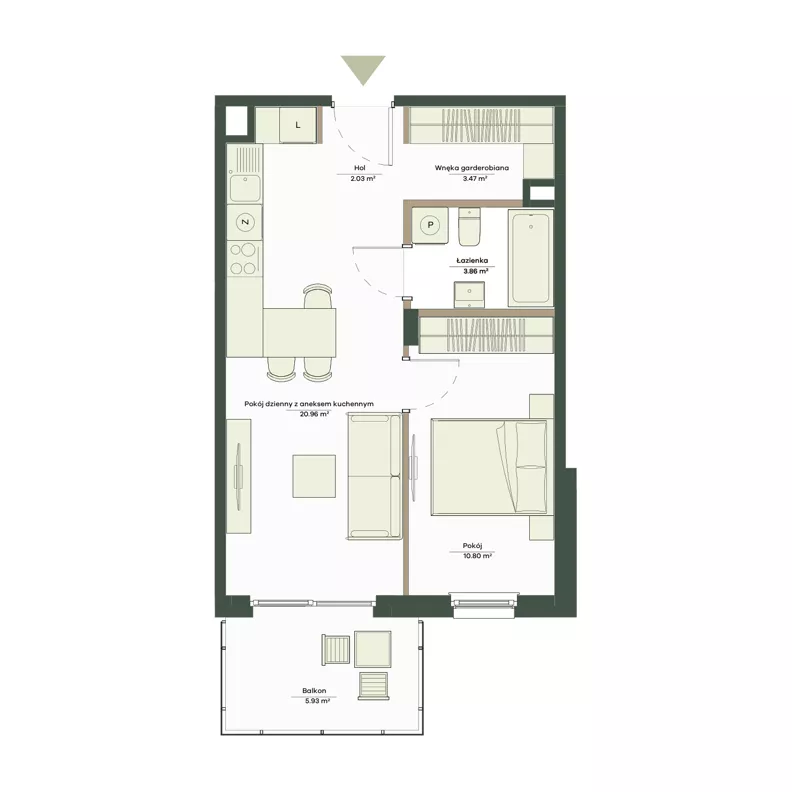 2 pokoje, mieszkanie 41,12 m², piętro 2, oferta nr B10/81, Apartamenty Onlylife, Warszawa, Wilanów, Powsin, ul. Łukasze Drewny / Potukały