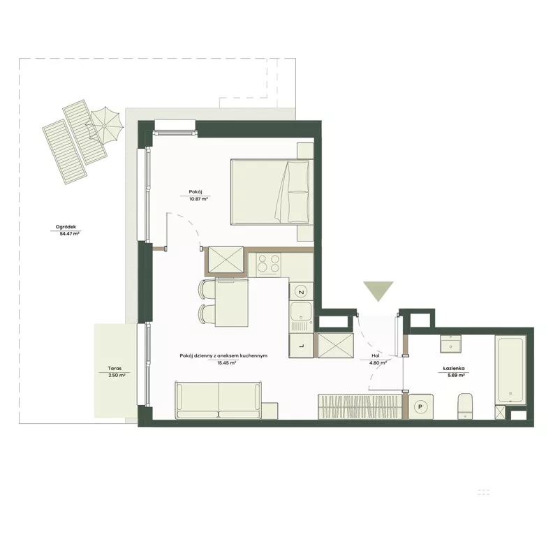 2 pokoje, mieszkanie 36,81 m², parter, oferta nr B9/49, Apartamenty Onlylife, Warszawa, Wilanów, Powsin, ul. Łukasze Drewny / Potukały