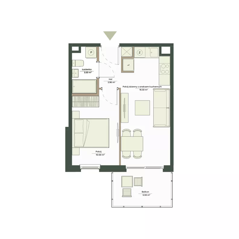 2 pokoje, mieszkanie 32,49 m², piętro 1, oferta nr B7/7, Apartamenty Onlylife, Warszawa, Wilanów, Powsin, ul. Łukasze Drewny / Potukały