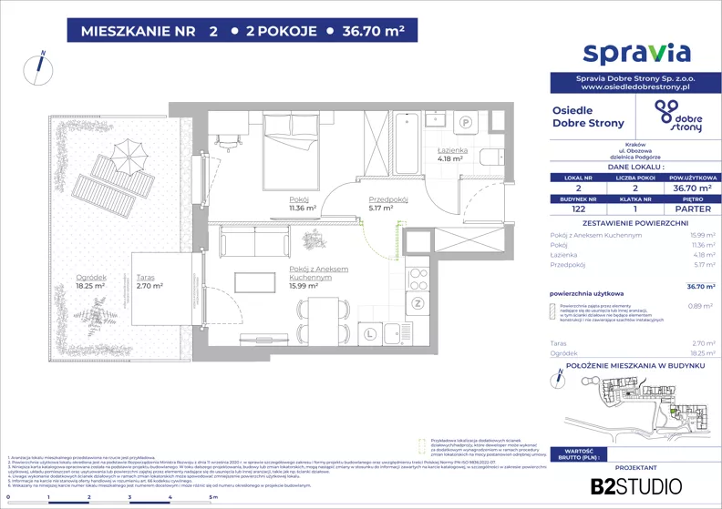 2 pokoje, mieszkanie 36,70 m², parter, oferta nr 122/2, Dobre Strony, Kraków, Dębniki, Borek Fałęcki, ul. Obozowa