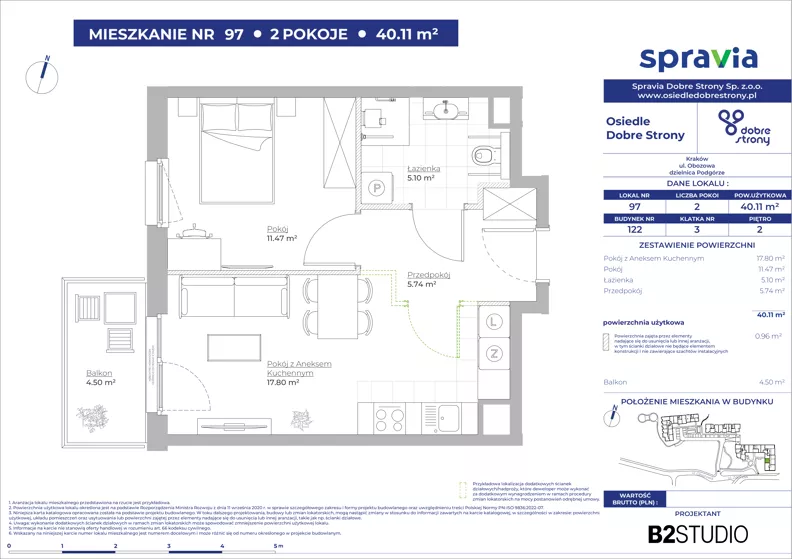 2 pokoje, mieszkanie 40,11 m², piętro 2, oferta nr 122/97, Dobre Strony, Kraków, Dębniki, Borek Fałęcki, ul. Obozowa