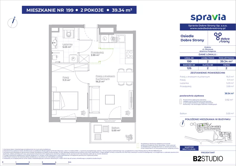 2 pokoje, mieszkanie 39,34 m², piętro 2, oferta nr 126/199, Dobre Strony, Kraków, Dębniki, Borek Fałęcki, ul. Obozowa