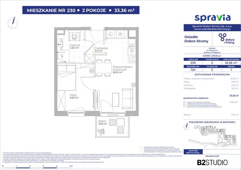 2 pokoje, mieszkanie 33,36 m², piętro 1, oferta nr 124/230, Dobre Strony, Kraków, Dębniki, Borek Fałęcki, ul. Obozowa