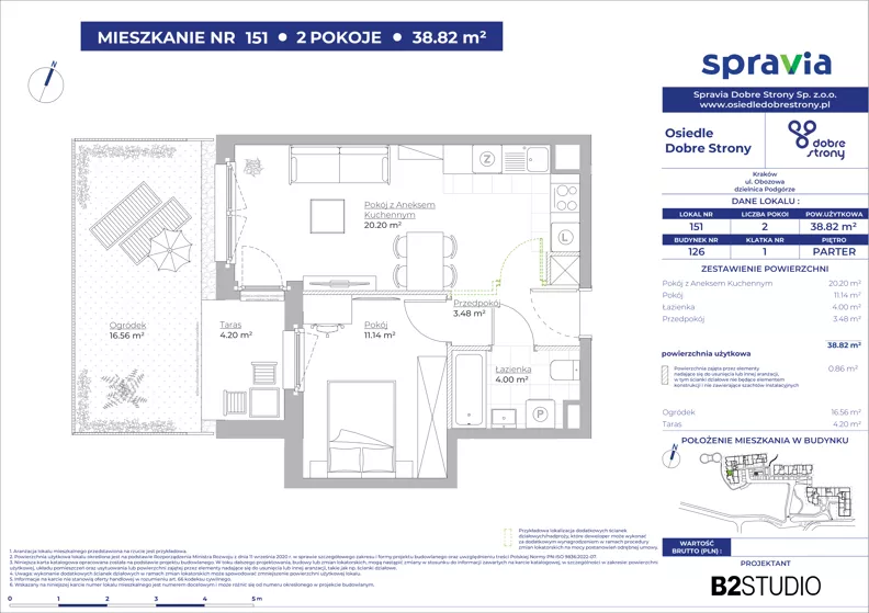 2 pokoje, mieszkanie 38,82 m², parter, oferta nr 126/151, Dobre Strony, Kraków, Dębniki, Borek Fałęcki, ul. Obozowa