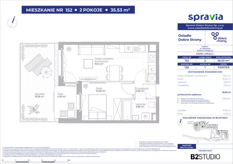 2 pokoje, mieszkanie 35,53 m², parter, oferta nr 126/152, Dobre Strony, Kraków, Dębniki, Borek Fałęcki, ul. Obozowa