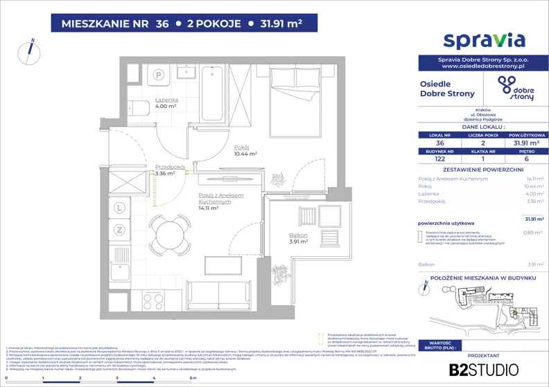 2 pokoje, mieszkanie 31,91 m², piętro 6, oferta nr 122/36, Dobre Strony, Kraków, Dębniki, Borek Fałęcki, ul. Obozowa
