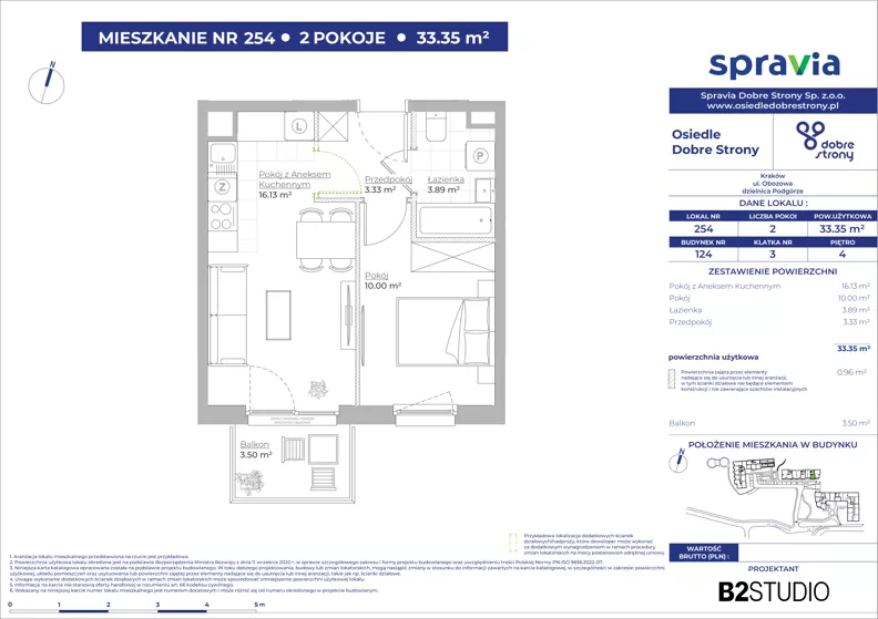 2 pokoje, mieszkanie 33,35 m², piętro 4, oferta nr 124/254, Dobre Strony, Kraków, Dębniki, Borek Fałęcki, ul. Obozowa