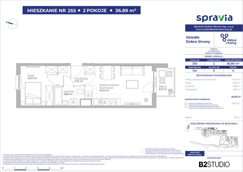 2 pokoje, mieszkanie 36,89 m², piętro 4, oferta nr 124/255, Dobre Strony, Kraków, Dębniki, Borek Fałęcki, ul. Obozowa