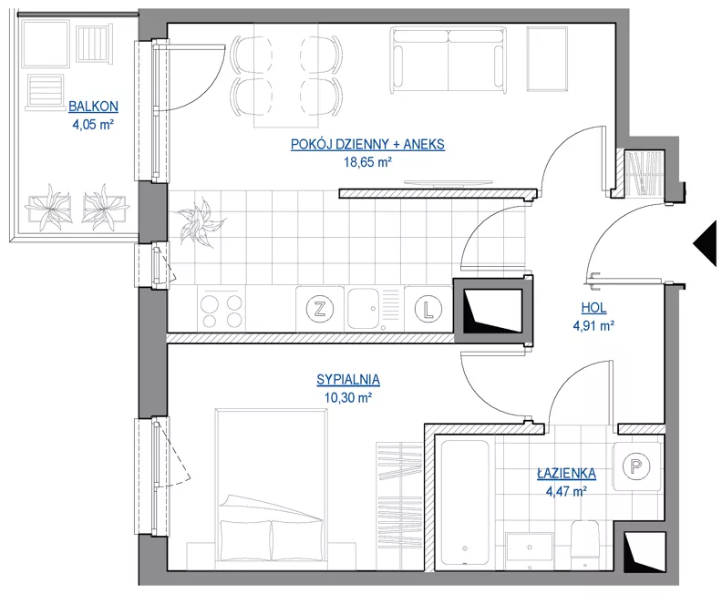 2 pokoje, mieszkanie 38,33 m², piętro 3, oferta nr 1/40, Przy Unii IV, Poznań, Żegrze, ul. Wagrowska