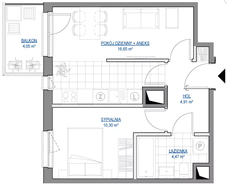 2 pokoje, mieszkanie 38,33 m², piętro 1, oferta nr 1/14, Przy Unii IV, Poznań, Żegrze, ul. Wagrowska