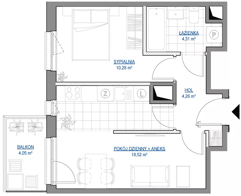 2 pokoje, mieszkanie 37,37 m², piętro 1, oferta nr 1/15, Przy Unii IV, Poznań, Żegrze, ul. Wagrowska