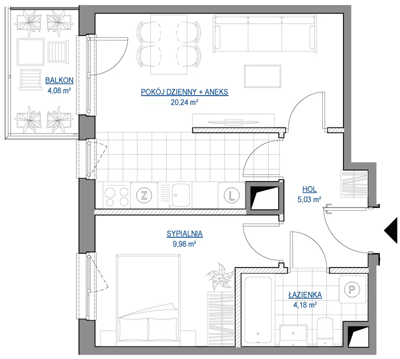 2 pokoje, mieszkanie 39,43 m², piętro 3, oferta nr 1/156, Przy Unii IV, Poznań, Żegrze, ul. Wagrowska