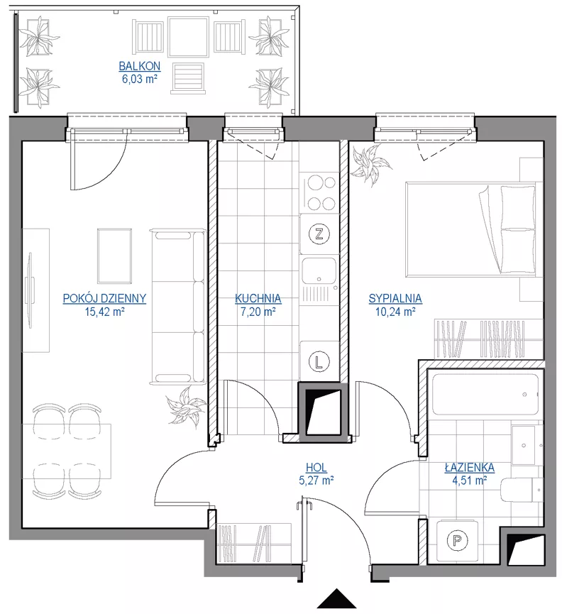2 pokoje, mieszkanie 42,64 m², piętro 3, oferta nr 1/227, Przy Unii IV, Poznań, Żegrze, ul. Wagrowska