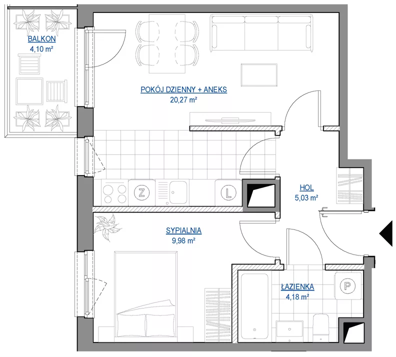 2 pokoje, mieszkanie 39,46 m², piętro 3, oferta nr 1/181, Przy Unii IV, Poznań, Żegrze, ul. Wagrowska
