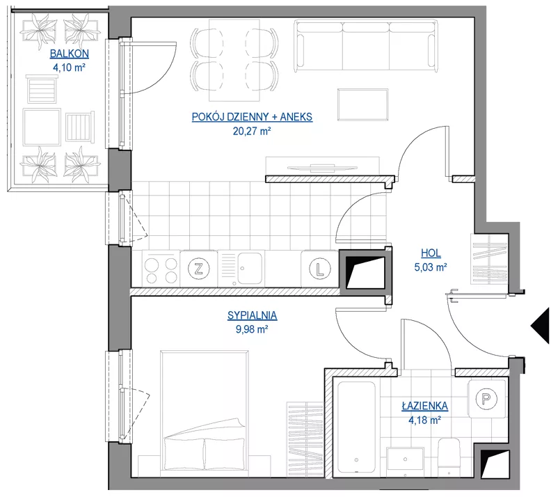 2 pokoje, mieszkanie 39,46 m², piętro 5, oferta nr 1/187, Przy Unii IV, Poznań, Żegrze, ul. Wagrowska