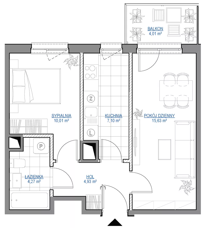 2 pokoje, mieszkanie 41,94 m², piętro 1, oferta nr 1/300, Przy Unii IV, Poznań, Żegrze, ul. Wagrowska