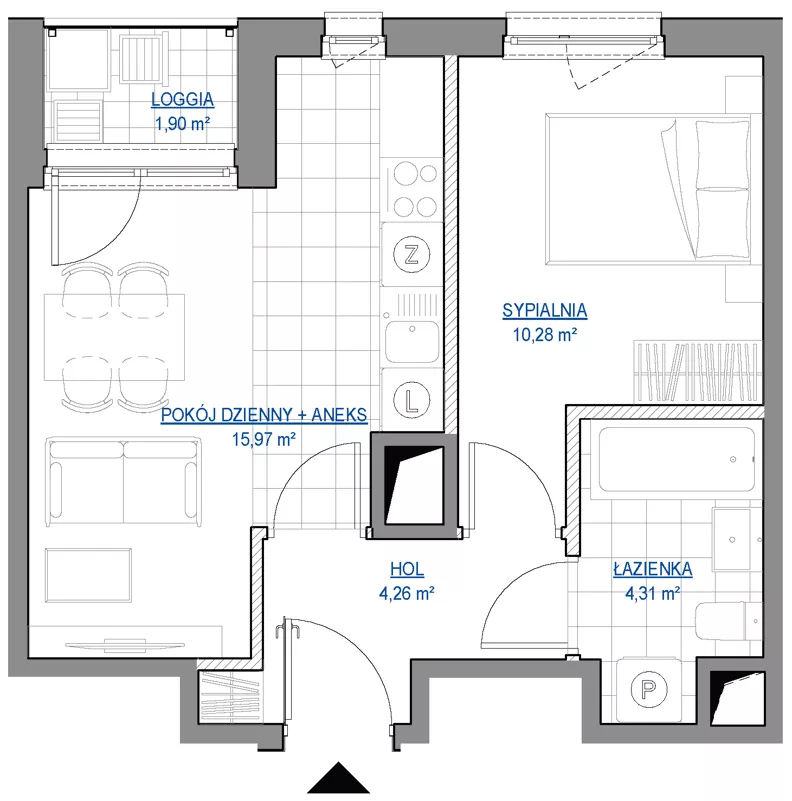 2 pokoje, mieszkanie 34,82 m², piętro 11, oferta nr 1/134, Przy Unii IV, Poznań, Żegrze, ul. Wagrowska