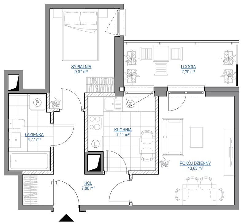 2 pokoje, mieszkanie 42,44 m², piętro 5, oferta nr 1/240, Przy Unii IV, Poznań, Żegrze, ul. Wagrowska