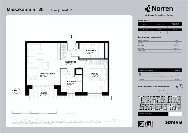 2 pokoje, mieszkanie 44,41 m², piętro 2, oferta nr 0/20, Norren, Gdynia, Śródmieście, Śródmieście, ul. Żeromskiego 14
