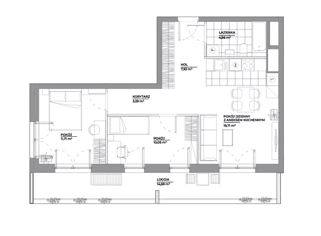 3 pokoje, mieszkanie 57,54 m², piętro 3, oferta nr B1/8, Architektów, Wrocław, Al. Architektów 22-30