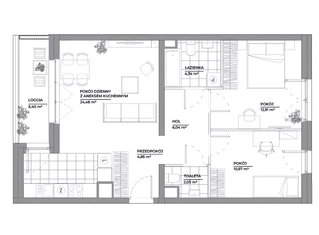 3 pokoje, mieszkanie 65,22 m², piętro 2, oferta nr B1/33, Architektów, Wrocław, Al. Architektów 22-30