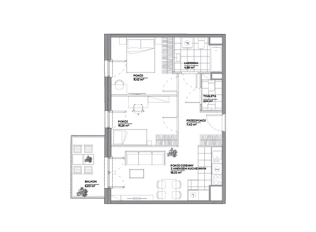 3 pokoje, mieszkanie 54,23 m², piętro 6, oferta nr B1/86, Architektów, Wrocław, Al. Architektów 22-30