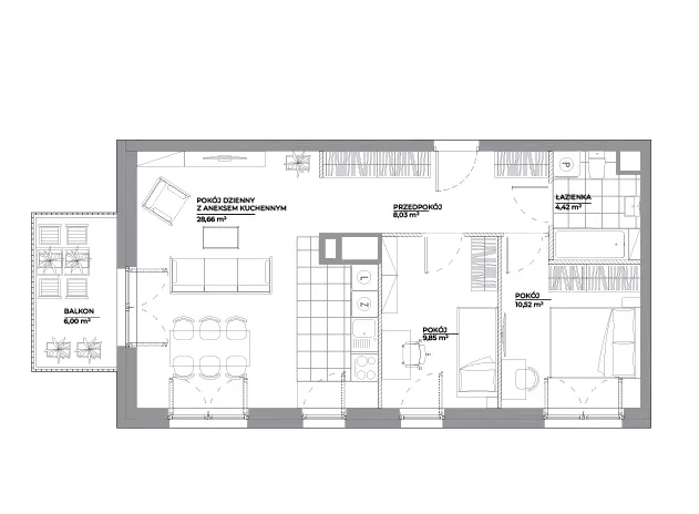 3 pokoje, mieszkanie 61,44 m², piętro 3, oferta nr B1/9, Architektów, Wrocław, Al. Architektów 22-30