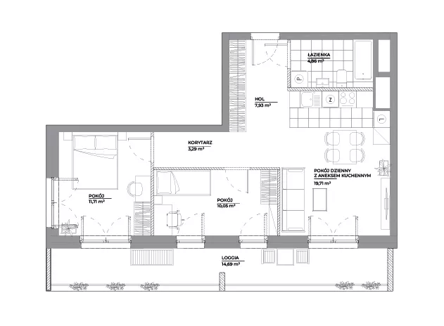 3 pokoje, mieszkanie 57,55 m², piętro 4, oferta nr B1/11, Architektów, Wrocław, Al. Architektów 22-30