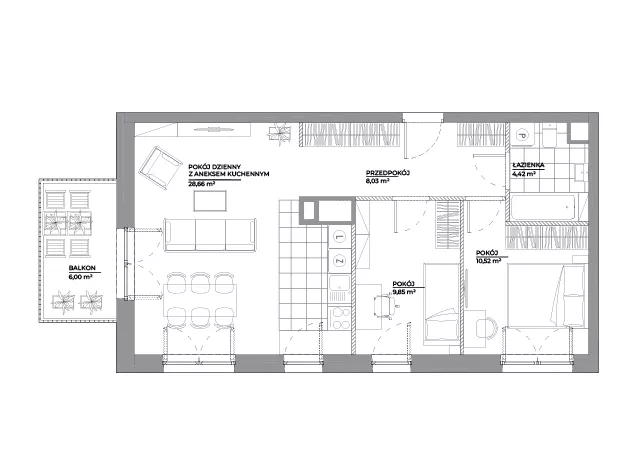3 pokoje, mieszkanie 61,44 m², piętro 4, oferta nr B1/12, Architektów, Wrocław, Al. Architektów 22-30