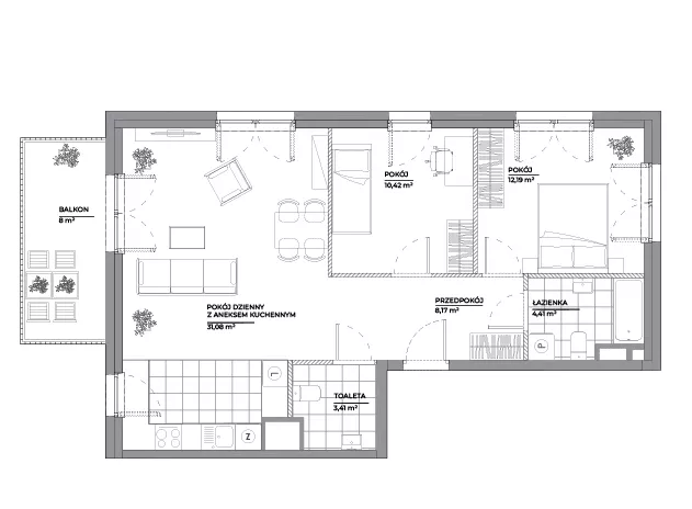 3 pokoje, mieszkanie 69,68 m², piętro 4, oferta nr B1/110, Architektów, Wrocław, Al. Architektów 22-30
