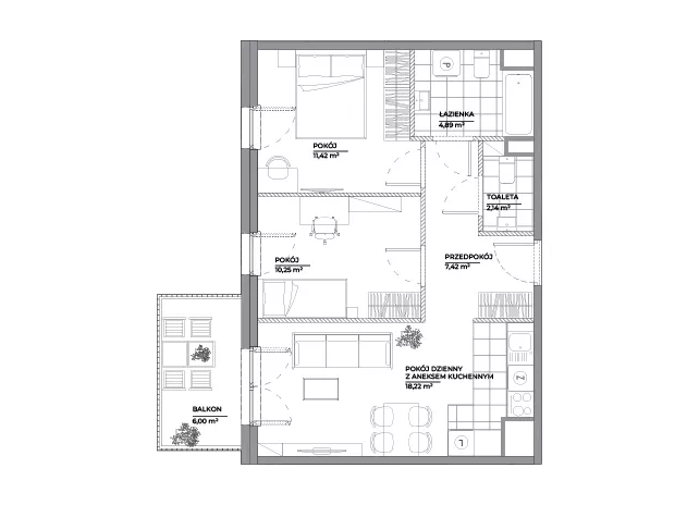 3 pokoje, mieszkanie 54,34 m², piętro 5, oferta nr B1/75, Architektów, Wrocław, Al. Architektów 22-30