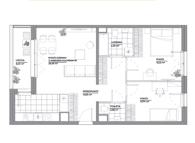 3 pokoje, mieszkanie 66,63 m², piętro 4, oferta nr B1/55, Architektów, Wrocław, Al. Architektów 22-30