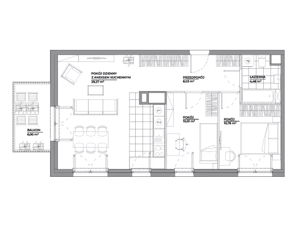 3 pokoje, mieszkanie 62,60 m², piętro 6, oferta nr B1/18, Architektów, Wrocław, Al. Architektów 22-30