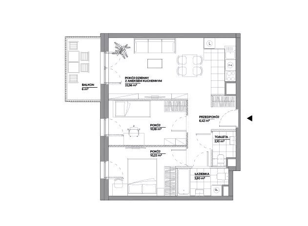 3 pokoje, mieszkanie 55,38 m², piętro 1, oferta nr A/125, Architektów, Wrocław, Al. Architektów 22-30